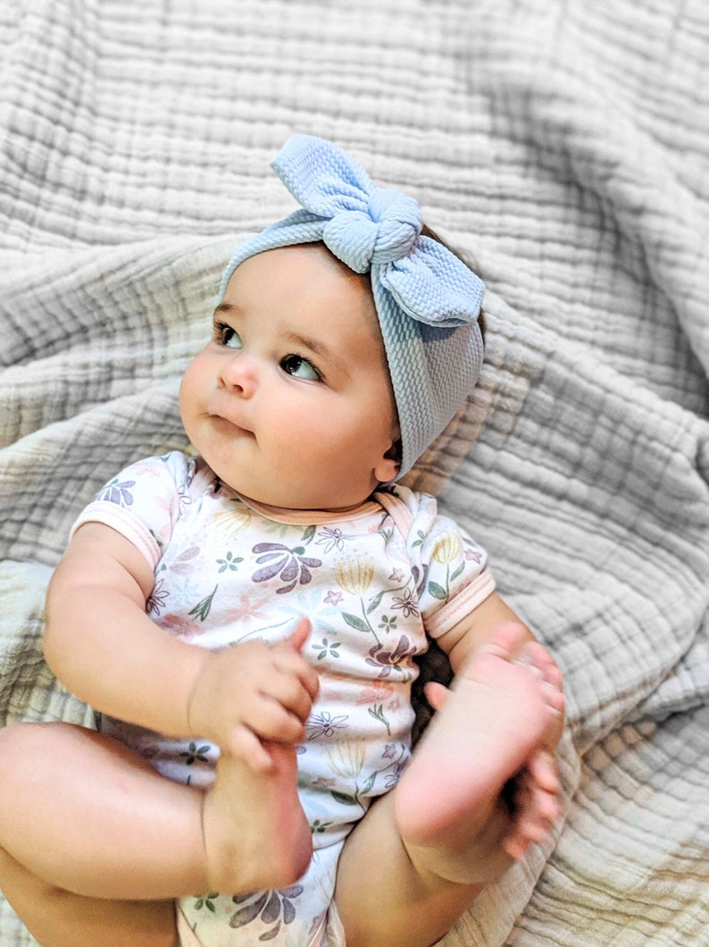 Carolina Blue Textured: Flat Bow Headband image 9