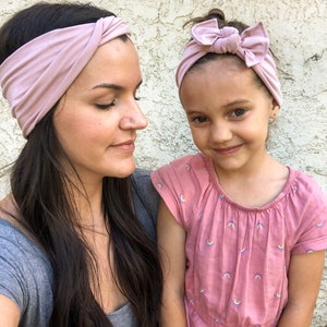 Cool Blush : Mommy & Me set adult BOHO twist child flat bow headband image 8