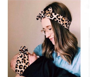 Mommy and Me: Cheetah Textured - {set of 2} Flat Bow Headbands