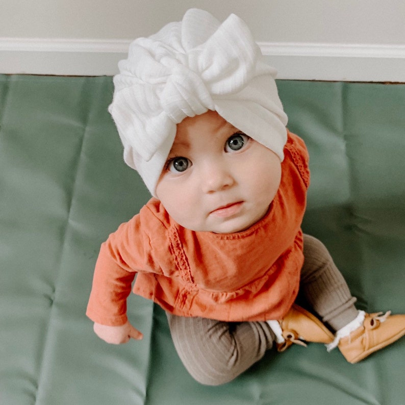 baby turban hat sweater baby turbon w Top Knot Bow cream sweater Cream Ribbed Fuzzy Hat: winter baby hat sweater knit baby turbin