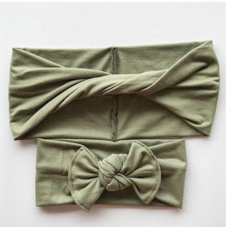 Sage : Mommy & Me set adult BOHO twist child flat bow headband image 2