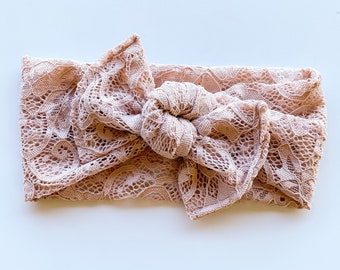 SALE - Muted Mauve Lace : Flat Bow Headband