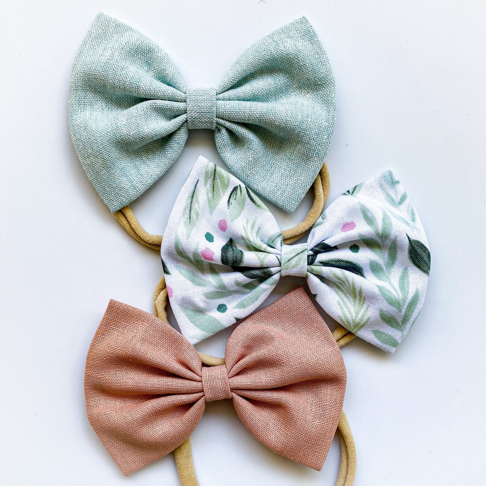 Blooming Bows Set 3 bows Seafoam Linen baby bow Bloom Dot Etsy