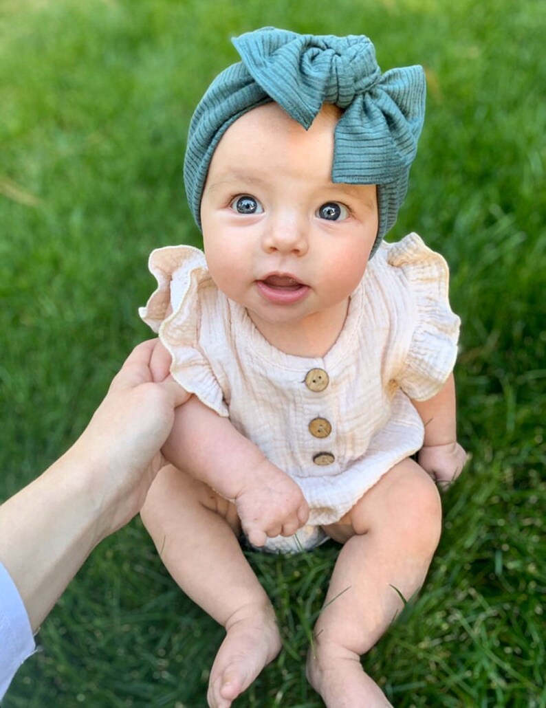 Deep Teal Ribbed XL Flat Bow baby headband green flat bow Etsy