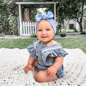 Carolina Blue Textured: Flat Bow Headband image 7