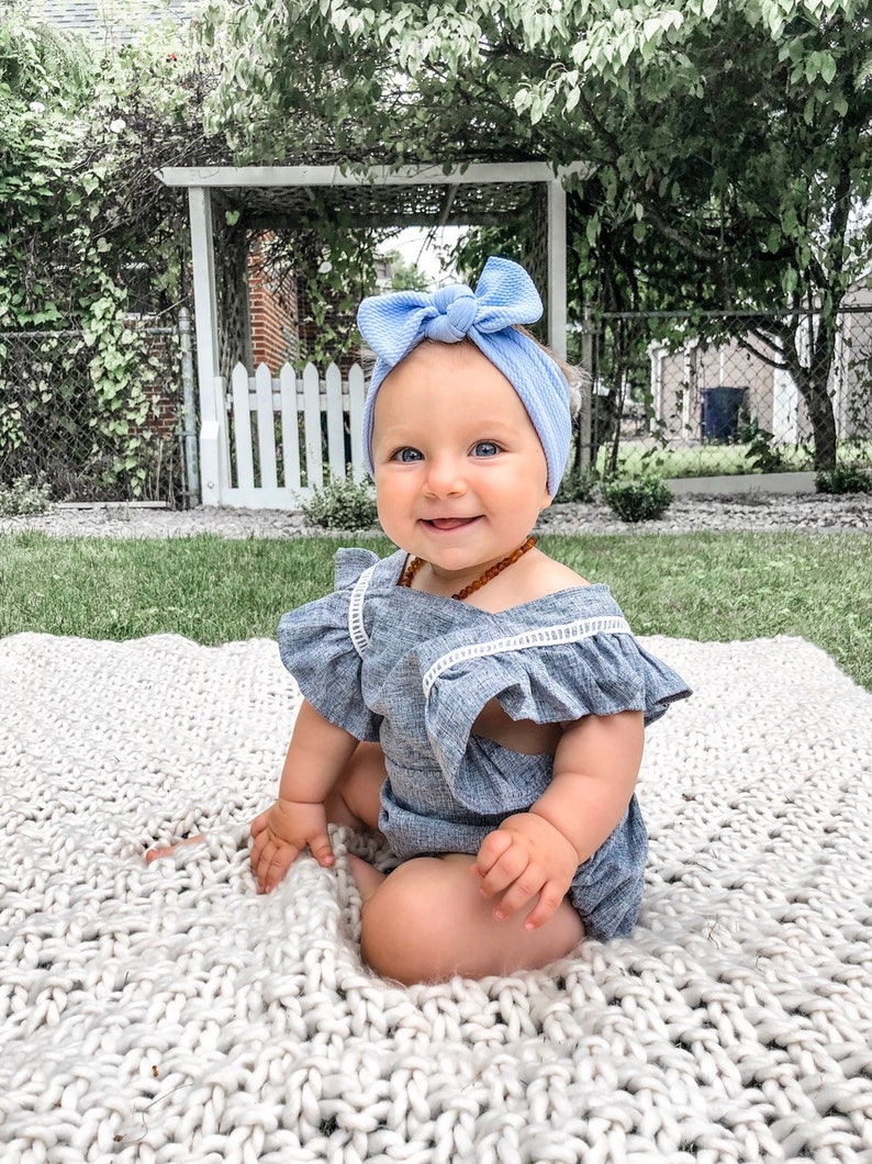 Carolina Blue Textured: Flat Bow Headband image 7