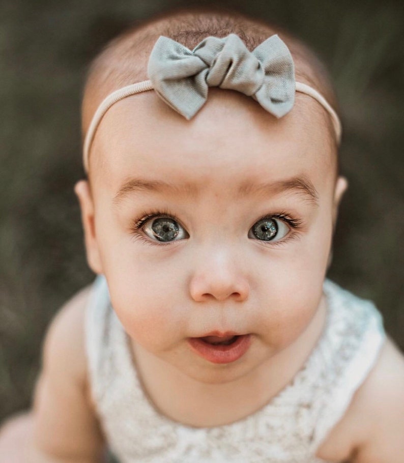 Sweet Carolina: Knot Bows Set {set of 3} Pink Vintage Floral Knot bow Dark Gray Linen Bow, Light Denim Knot bow