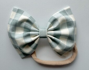 Misty Blue Checks : Baby Bow