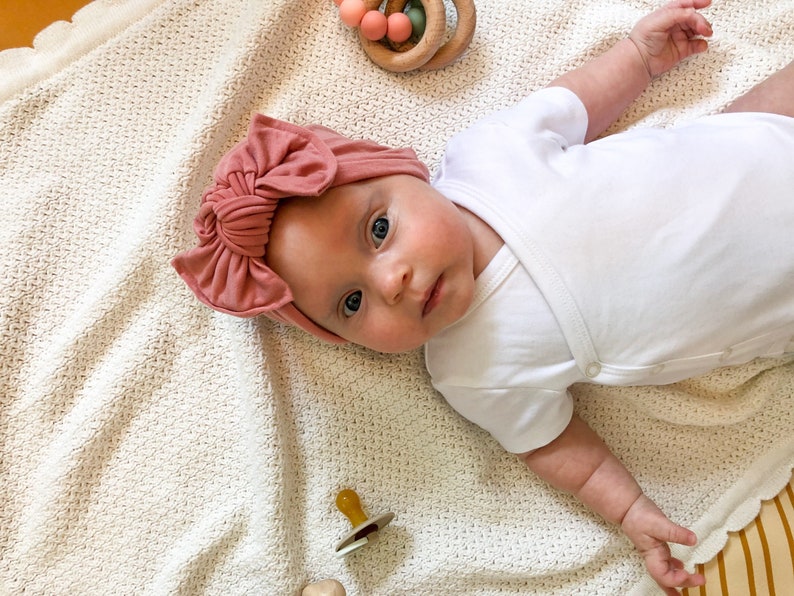newborn hat pink baby hat hospital hat baby turban baby bow hat w Flat Bow blush hat, soft baby turban hat Rosie Cheeks Hat: