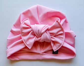 SWIM Light Pink Sun Hat : w/ Flat Bow - SPF 50 swim hat, baby summer hat