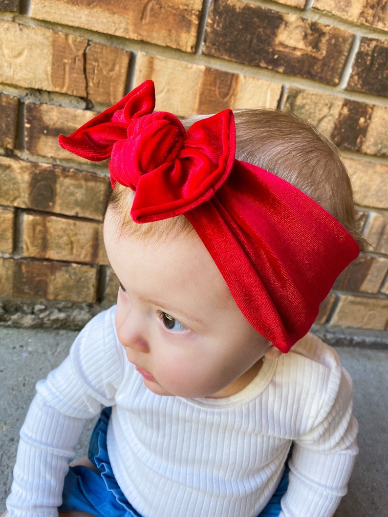 Classic Red Velvet Flat Bow Headband baby headband velvet Etsy