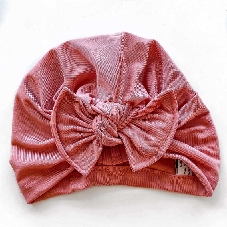 newborn hat pink baby hat hospital hat baby turban baby bow hat w Flat Bow blush hat, soft baby turban hat Rosie Cheeks Hat: