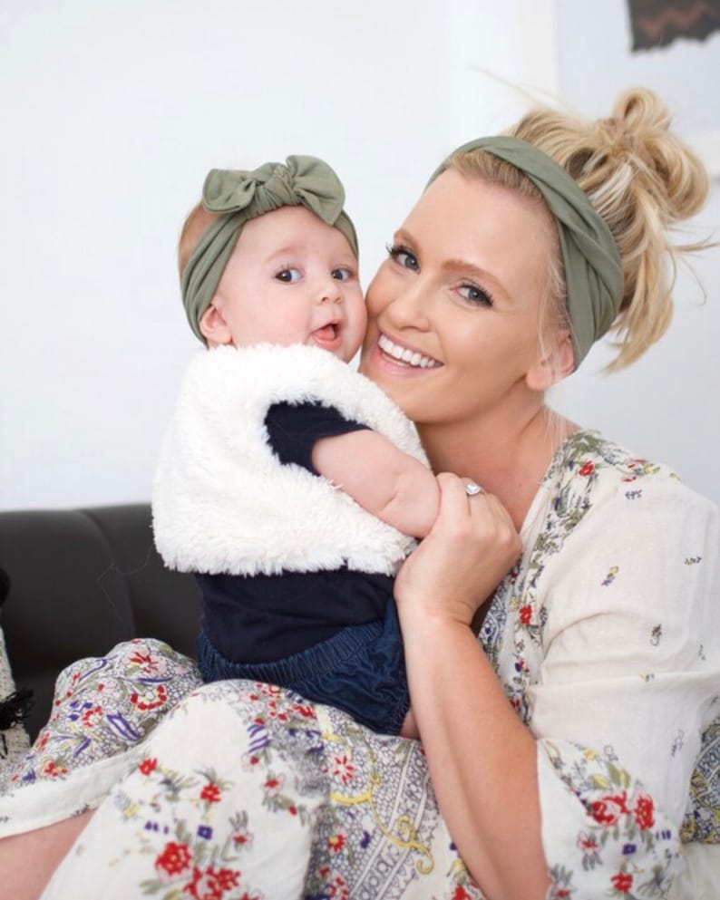 Sage : Mommy & Me set adult BOHO twist child flat bow headband image 3