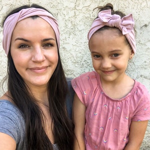 Cool Blush : Mommy & Me set adult BOHO twist child flat bow headband image 3