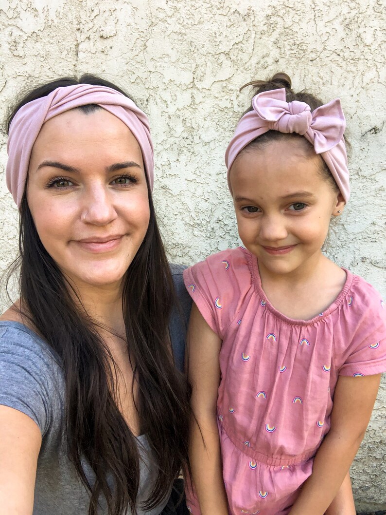 Cool Blush : Mommy & Me set adult BOHO twist child flat bow headband image 3