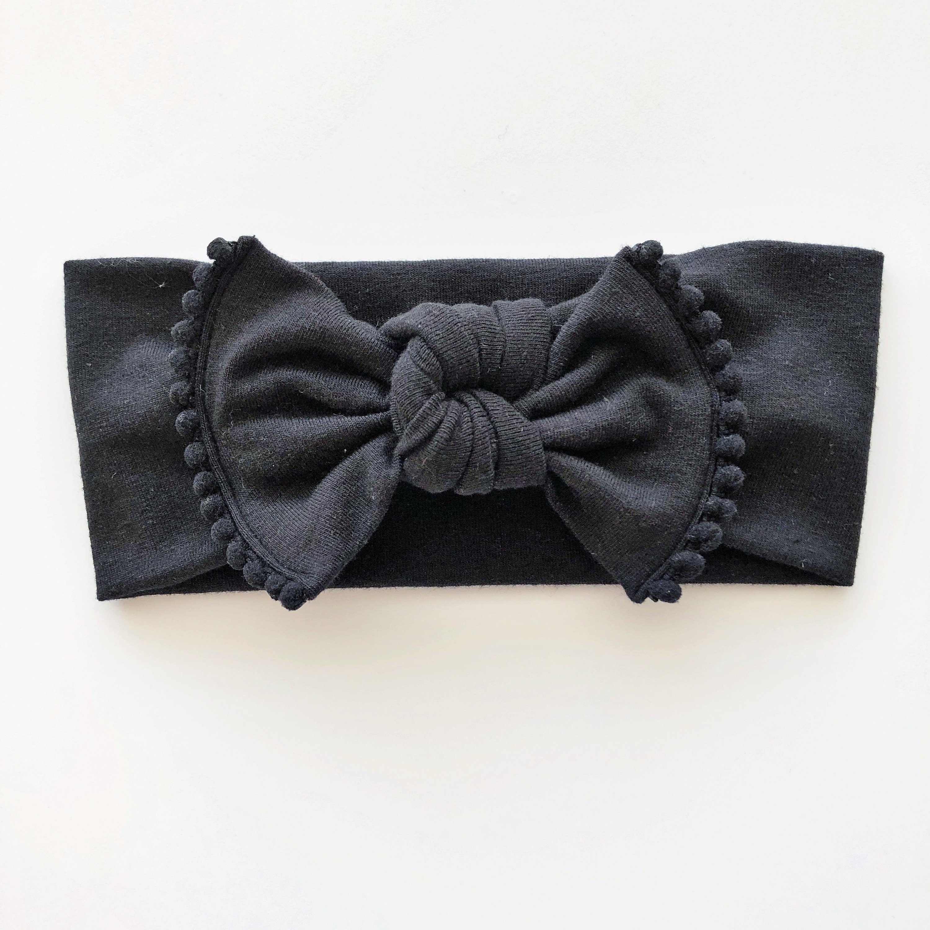 Black Pom-Poms (soft) : Flat Bow Headband