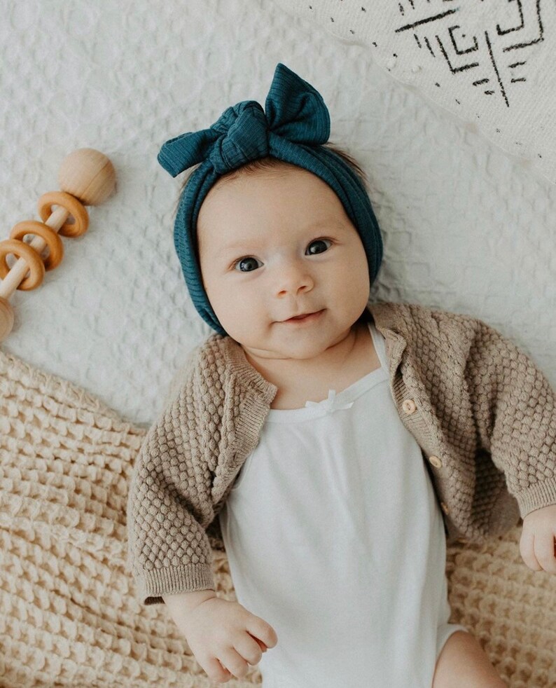 Deep Teal Ribbed XL Flat Bow baby headband green flat bow Etsy