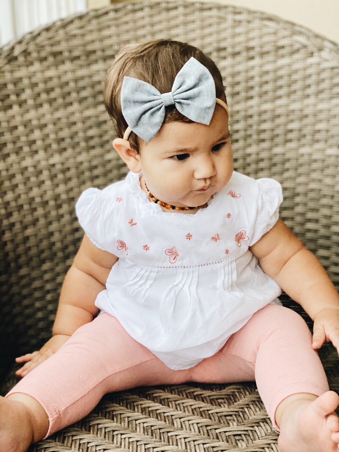 Light Chambray baby bow blue bow blue infant bow blue Etsy