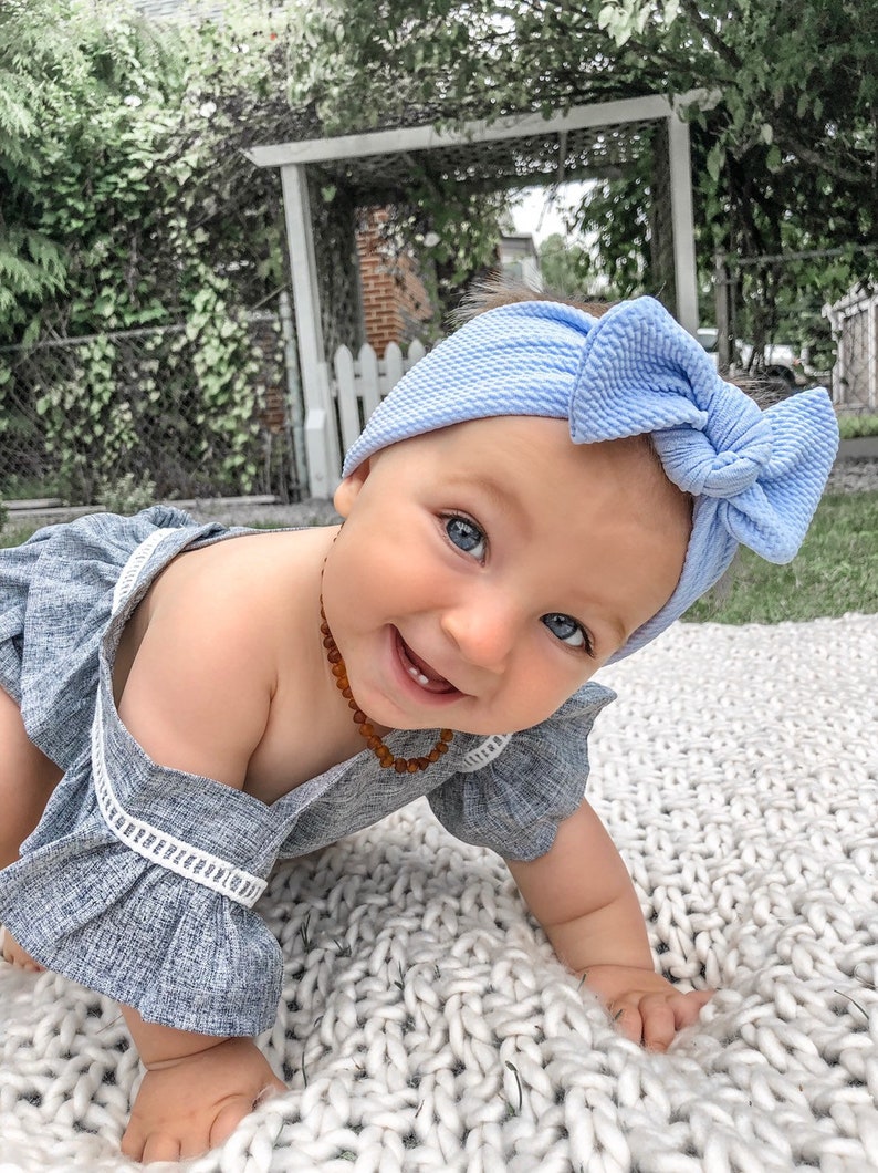 Carolina Blue Textured: Flat Bow Headband image 1