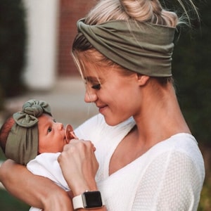 Sage : Mommy & Me set adult BOHO twist child flat bow headband image 1