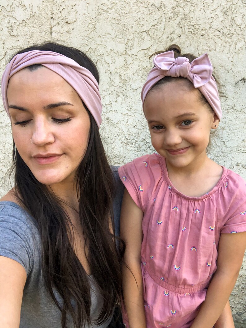 Cool Blush : Mommy & Me set adult BOHO twist child flat bow headband image 5