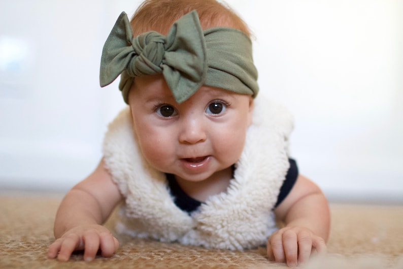 Sage Green Flat Bow Headband soft knotted baby headband Etsy