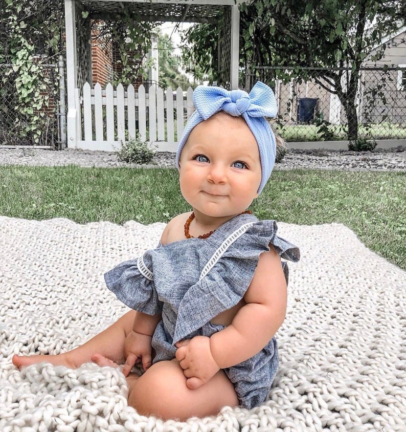 Carolina Blue Textured: Flat Bow Headband image 5