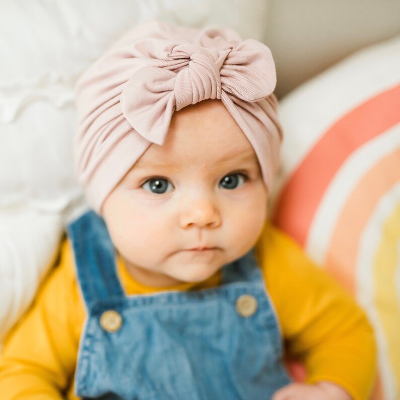 Cool Blush Hat soft w/ Top Knot baby turban winter baby Etsy