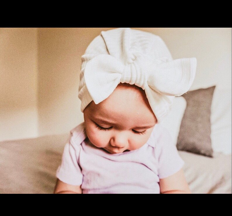 baby turban hat sweater baby turbon w Top Knot Bow cream sweater Cream Ribbed Fuzzy Hat: winter baby hat sweater knit baby turbin