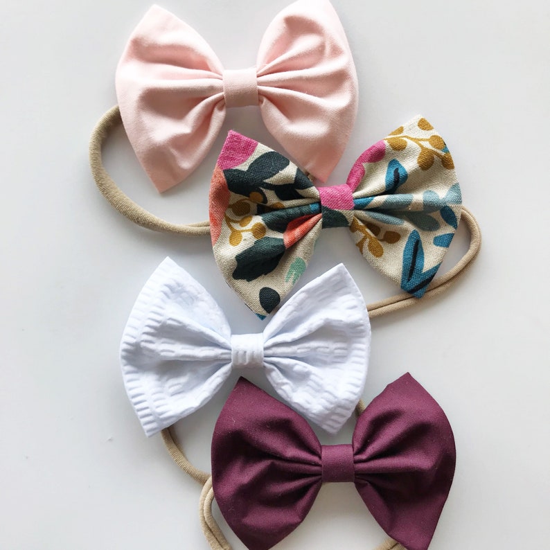 white ribbed and solid merlot Blushing Bows Set : {4 bows} baby bow set rifle paper /& co rosa in natural pale pink