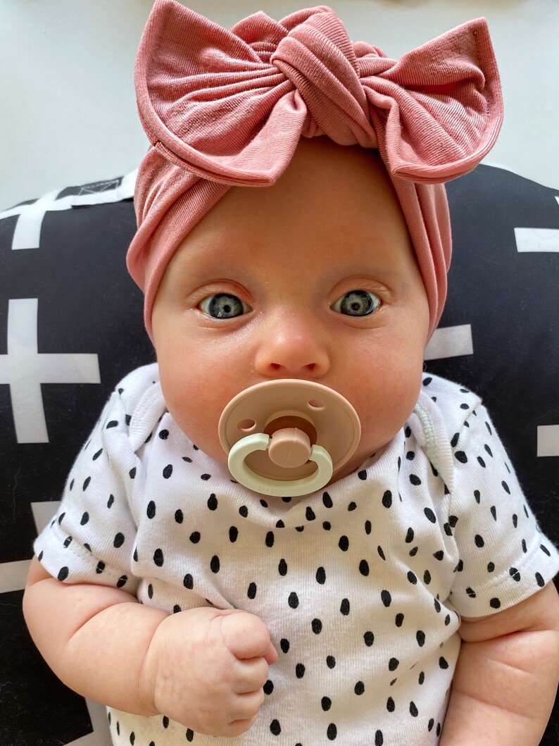 newborn hat pink baby hat hospital hat baby turban baby bow hat w Flat Bow blush hat, soft baby turban hat Rosie Cheeks Hat: