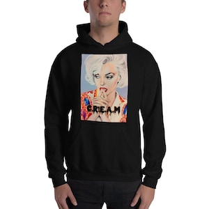 Marilyn Monroe Cream Pop Art Hoodie, 90-talsrap, vintage-stil unisex-tröja, luvtröja, present till honom eller henne, hoodie streetwear
