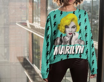 Marilyn Monroe Thunder Pop Art Sweatshirt, Bolt Emoji Unisex Sweater, Streetwear Clothing, Fashion Statement