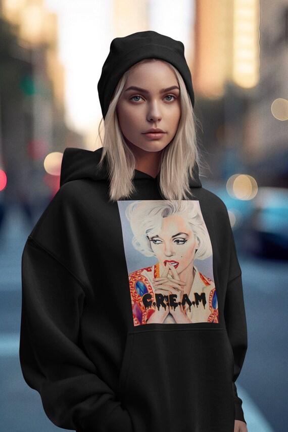 トップス 90s- marilyn monroe pullover sweat print Marilyn Monroe Cream Pop Art Hoodie, 90s Rap, Vintage Style