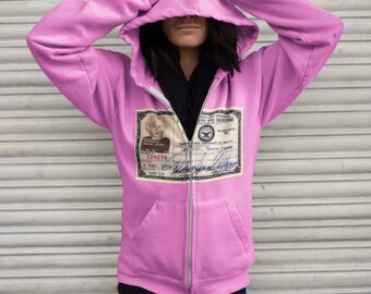 Marilyn Monroe military id zip up hoodie, dimaggio, norma jean, department  of defence id, dod, id card, government, korean war, wwii