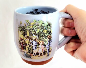 Handmade flower fairies mug, fairy orchestra , 380ml mug, vintage style