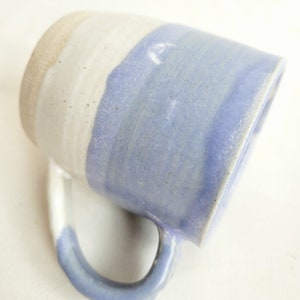 Handmade stoneware coffee mug, tea cup in oatmeal and lavender blue, 12oz or 350ml ready to ship image 3