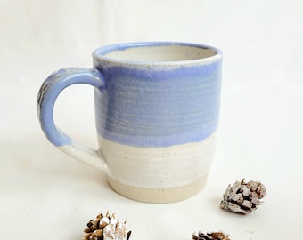 Handmade stoneware coffee mug, tea cup in oatmeal and lavender blue, 12oz or 350ml ready to ship