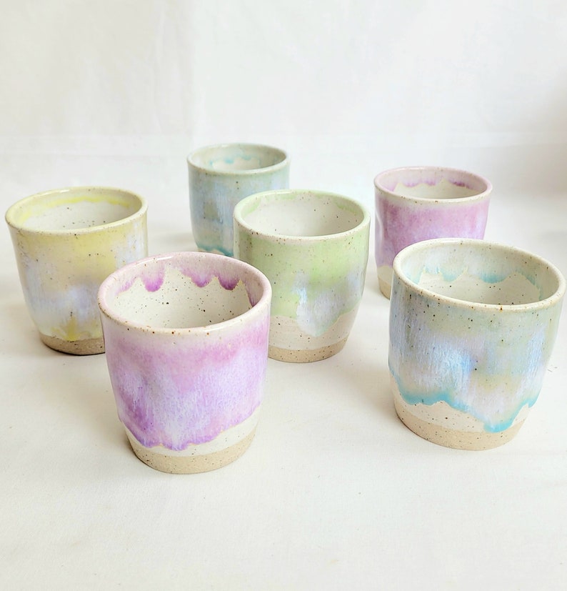 Handmade pair of stoneware lemon and lime dimpled 9oz/250ml tumblers, speckled clay, image 8