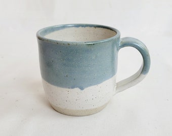 Handmade ceramic coffee mug in oatmeal and teal, 11oz or 330ml coffee cup, stoneware mug