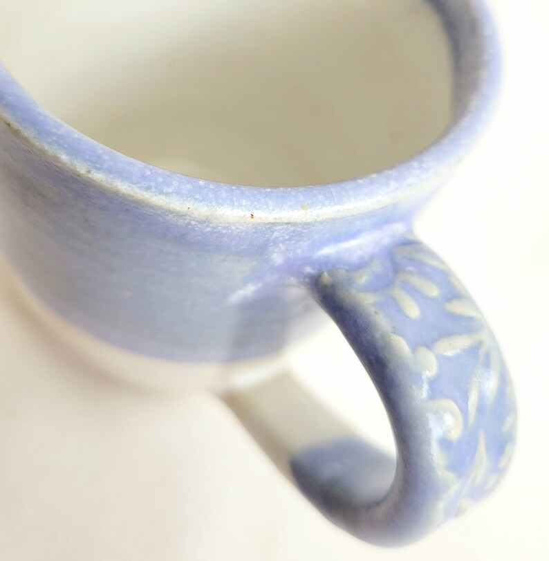 Handmade stoneware coffee mug, tea cup in oatmeal and lavender blue, 12oz or 350ml ready to ship image 7