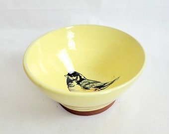 Bird - Handmade yellow coal tit small  bowl - ceramics - pottery dish