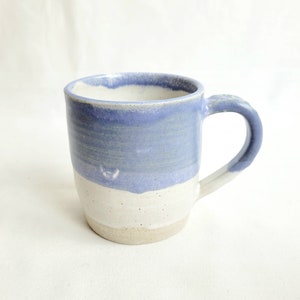 Handmade stoneware coffee mug, tea cup in oatmeal and lavender blue, 12oz or 350ml ready to ship image 2