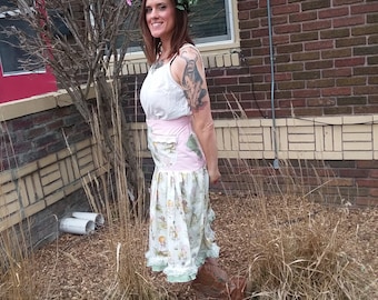 New Ooak vintage Holly Hobby upcycled fabric patchwork skirt with pockets size S cottagecore boho pastel retro country ruffle