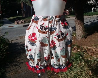 Nieuwe Ooak bloeiersshort met zakken piratenschepen maat M-L festival kanten steampunk-cosplay