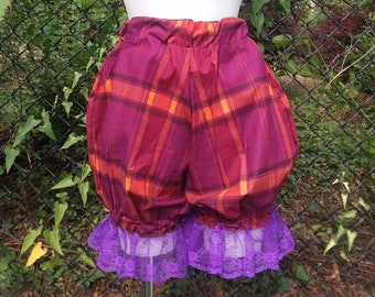 New ooak burgundy plaid bloomers with pockets Size L- XL purple lace cosplay Victorian cottagecore steampunk harajuku