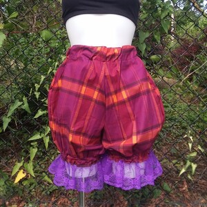 Nouveau bloomer à carreaux bordeaux ooak avec poches Taille L-XL cosplay dentelle violette Victorian cottagecore steampunk harajuku