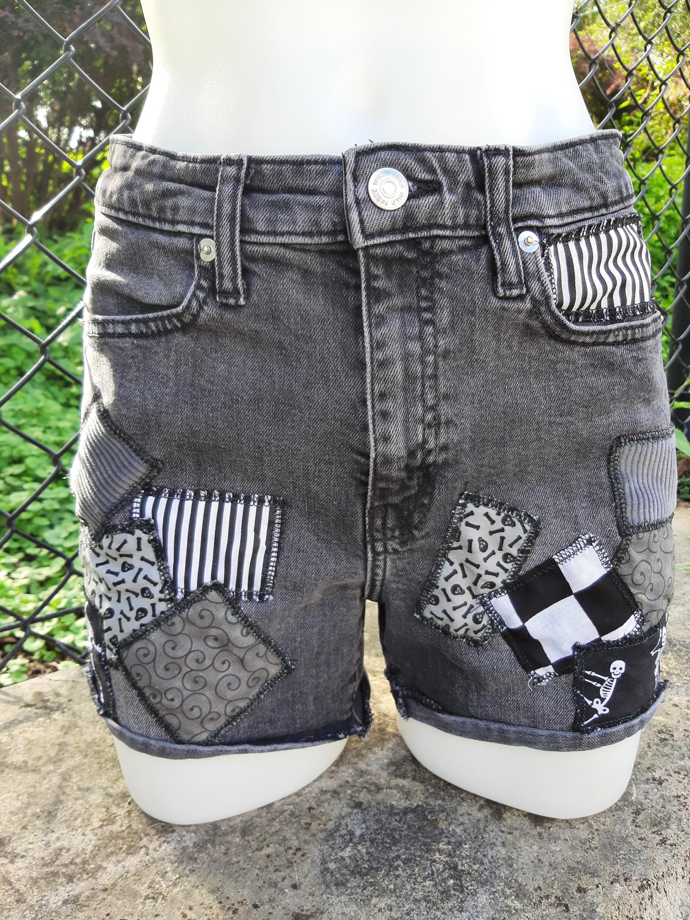 Checkered Denim Shorts - Etsy