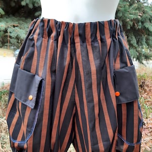 New Ooak black and orange striped bloomers with cargo pockets size L-XL Halloween Jester festival gothic Lolita punk
