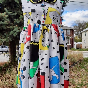 Nowa sukienka Ooak 101 Dalmatyńczyków z kołnierzykiem, bez rękawów, z kieszeniami, rozmiar M-L, przerobiona na styl vintage, z kreskówek, w stylu harajuku